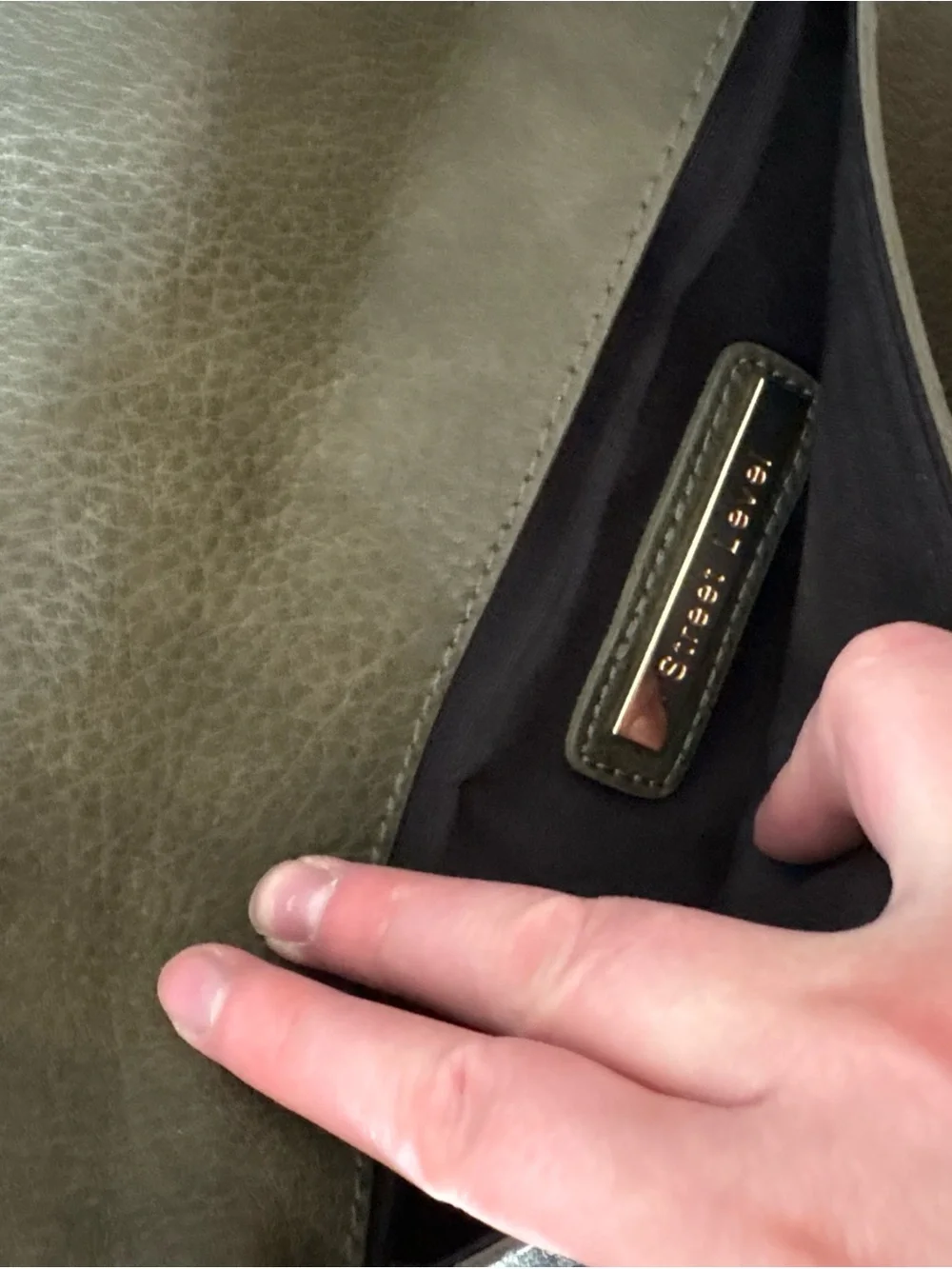 Street Level Olive Green Leather Envelope Clutch